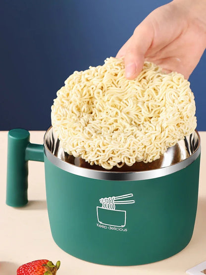 Insulated Stainless Steel Instant Noodle Bowl with Lid & Built-In Strainer