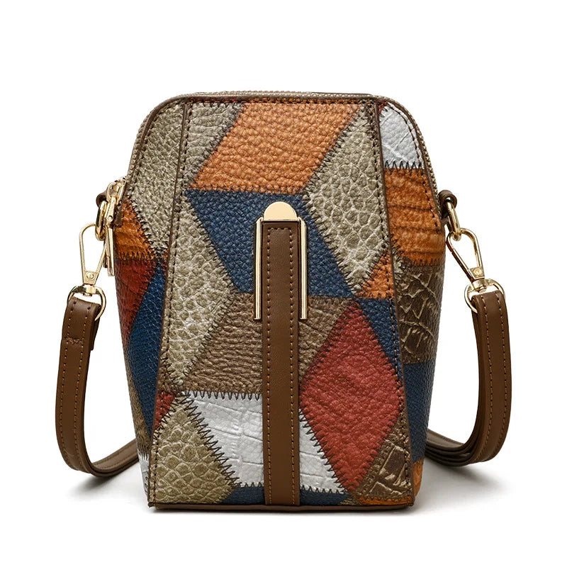 Vintage Patchwork Shoulder Bag with Zipper Closure