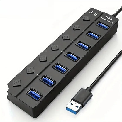 4/7-Port USB 3.0 Hub with LED Switch Power Adapter