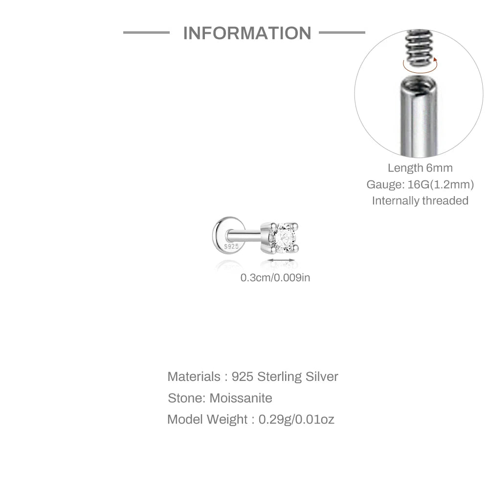 925 Sterling Silver Round Moissanite Stud Earring
