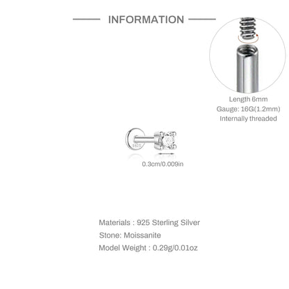 925 Sterling Silver Round Moissanite Stud Earring