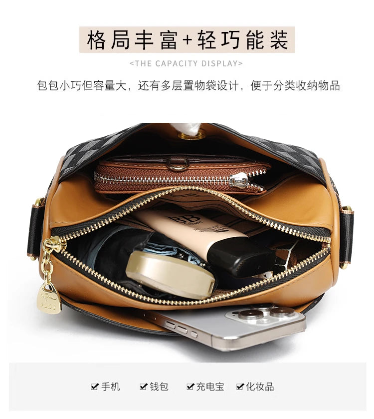 Plaid PU Leather Crossbody Shoulder Bag