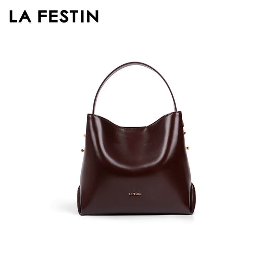 LA FESTIN Split Leather Bucket Tote Bag