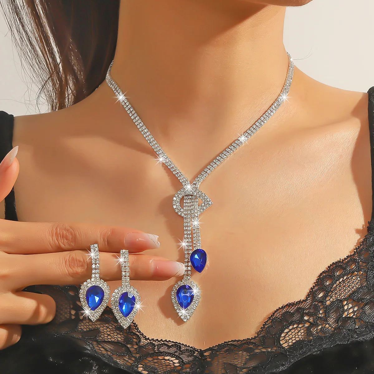 Crystal Water Drop Necklace & Earring Set
