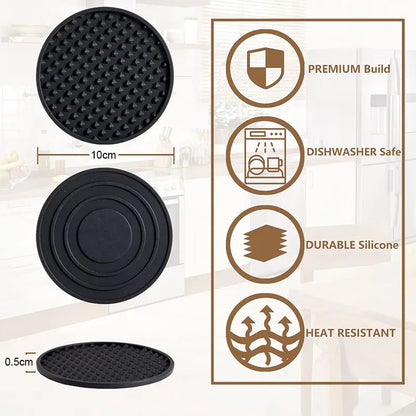 Set of 6 Silicone Drink Coasters with Holder
