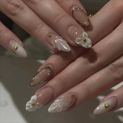 Long Almond Press On False Nails Set