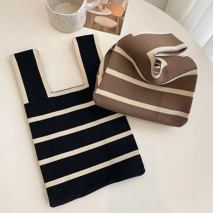 Handmade Knitted Striped Mini Tote Bag