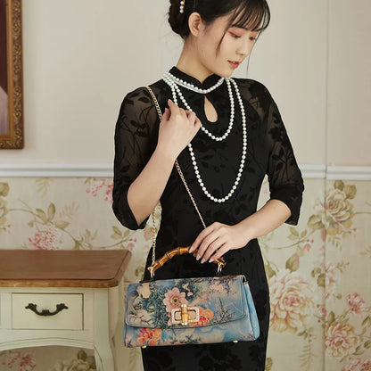 Johnature Vintage Floral Satchel Handbag