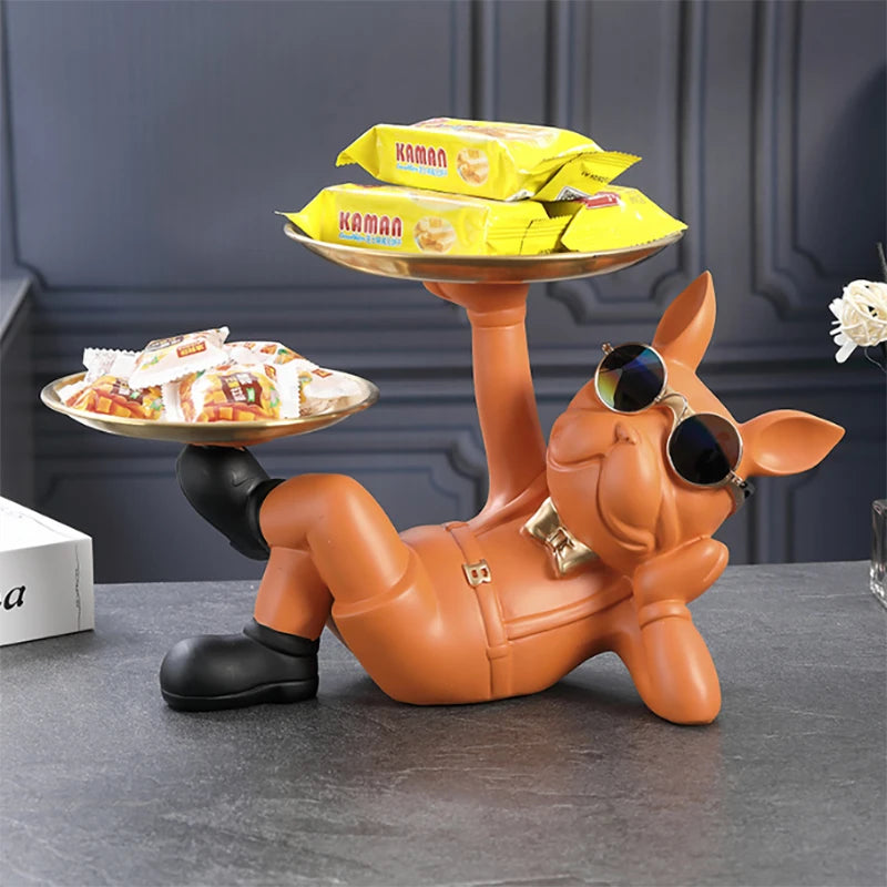 Modern Bulldog Resin Storage Tray Statue