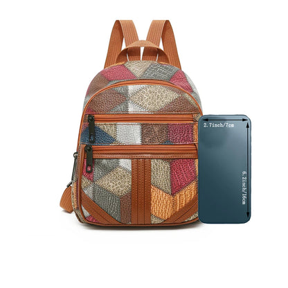 Vintage Patchwork PU Leather Casual Backpack