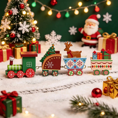 Painted Wooden Christmas Train Ornament