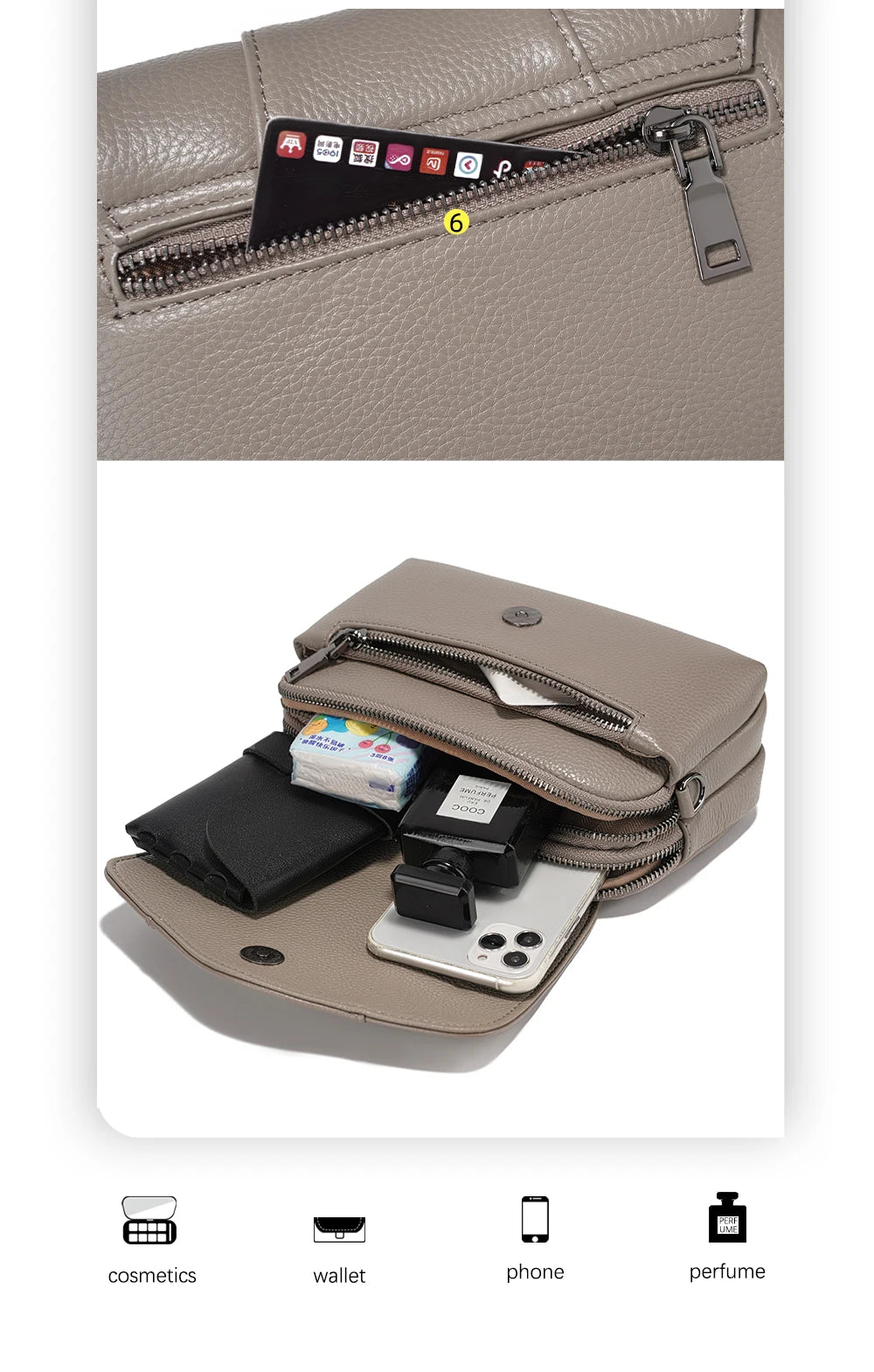 Genuine Leather Multi-Compartment Crossbody Bag