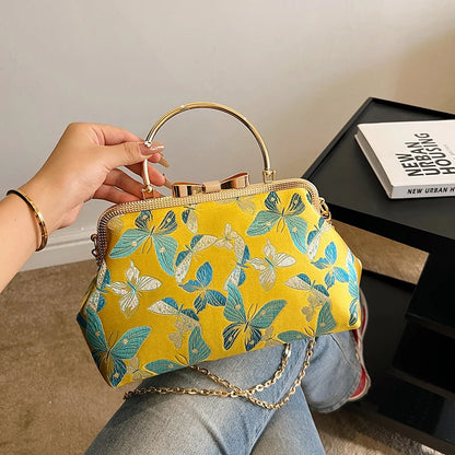 Vintage Embroidered Chain Clutch Handbag