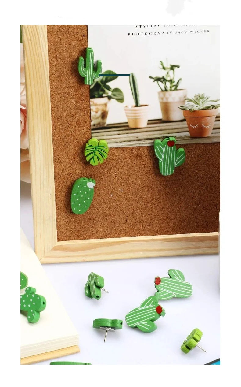 Decorative Wooden Flamingo & Cactus Push Pins