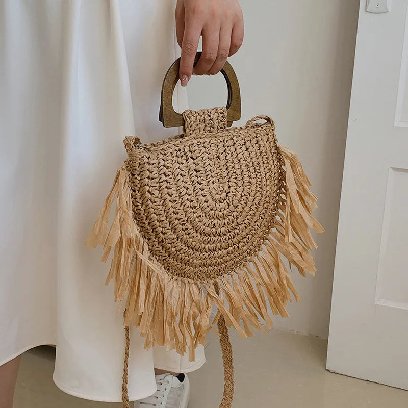 Handwoven Bohemian Straw Shopper Tote Bag