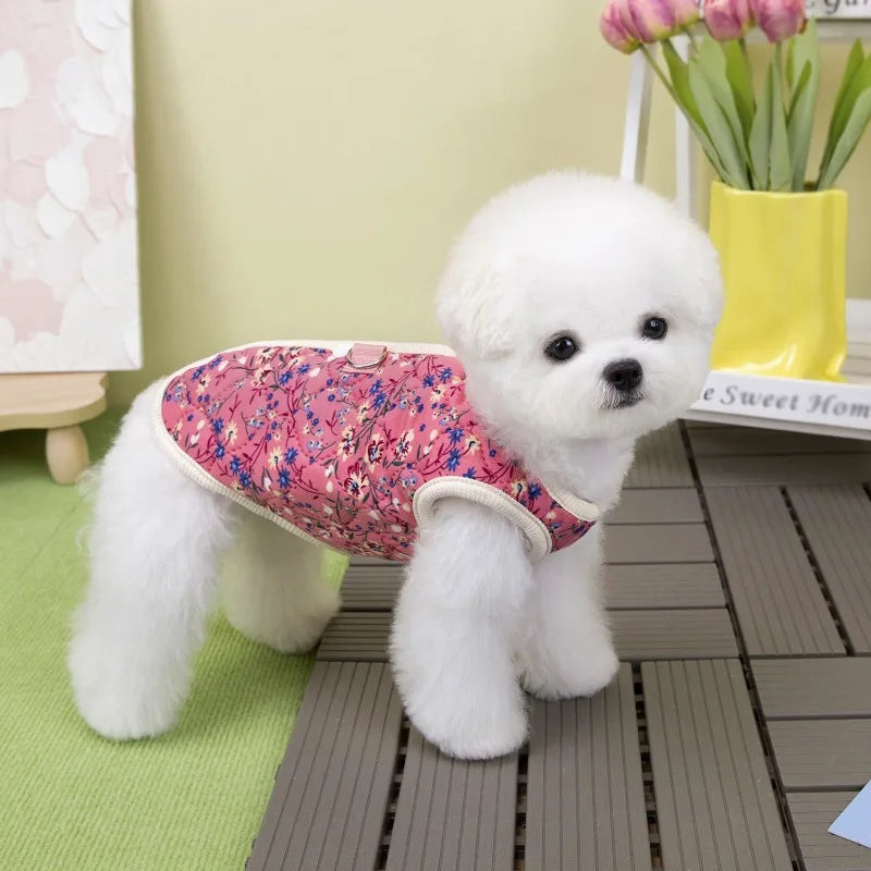 Spring Floral Pet Jacket – Warm Sleeveless Dog Vest