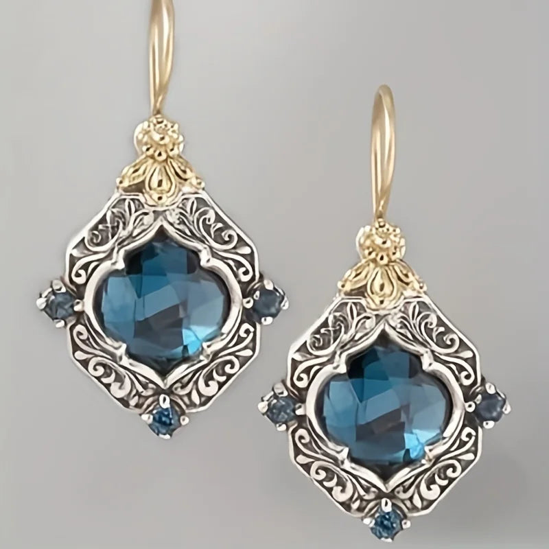 Elegant Blue Rhombus Gemstone Earrings