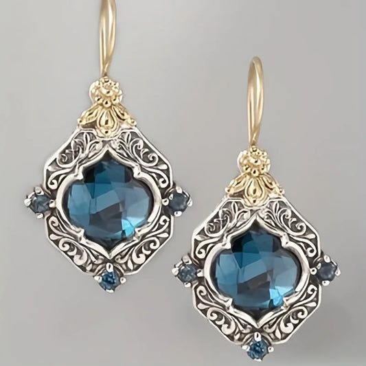 Elegant Blue Rhombus Gemstone Earrings