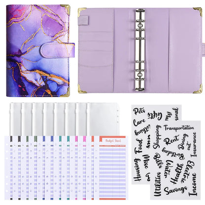 A6 Marble Budget Planner Binder with Cash Envelopes
