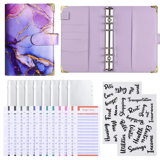A6 Marble Budget Planner Binder with Cash Envelopes