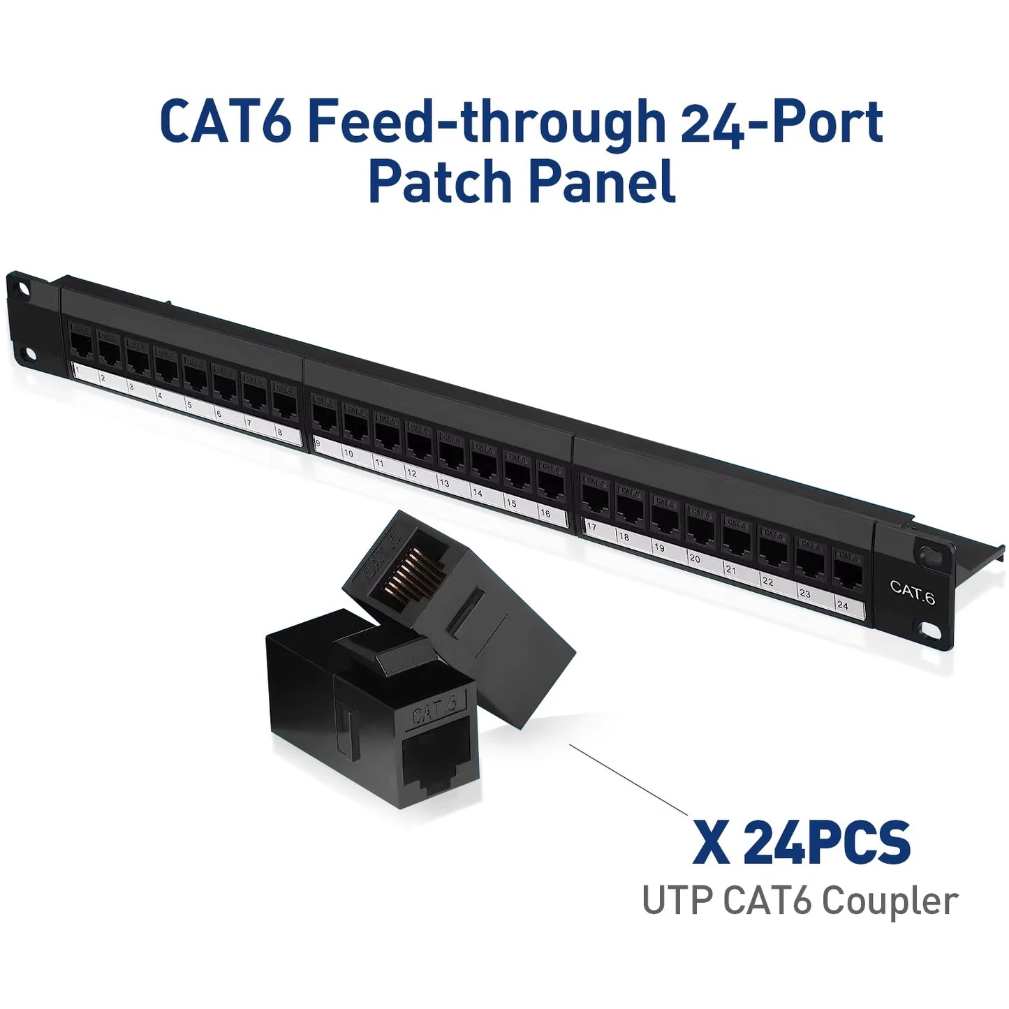 19-Inch RJ45 Keystone Patch Panel with Inline Couplers