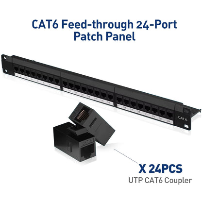 19-Inch RJ45 Keystone Patch Panel with Inline Couplers
