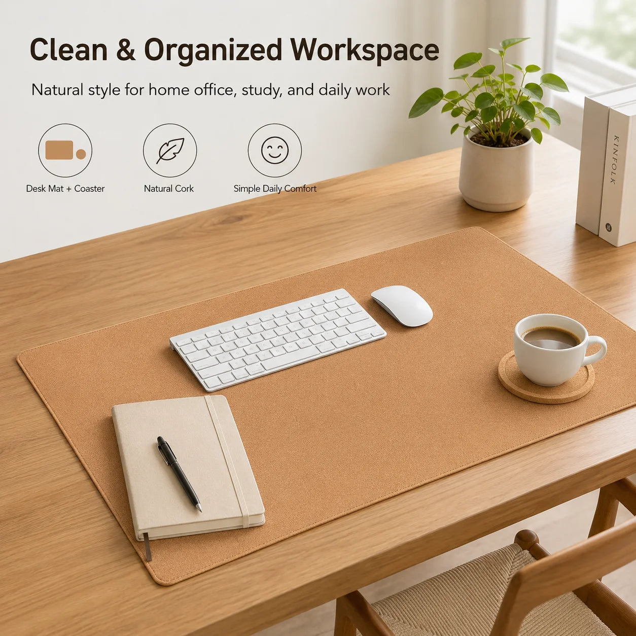 Natural Cork Desk Mat & Coaster Set