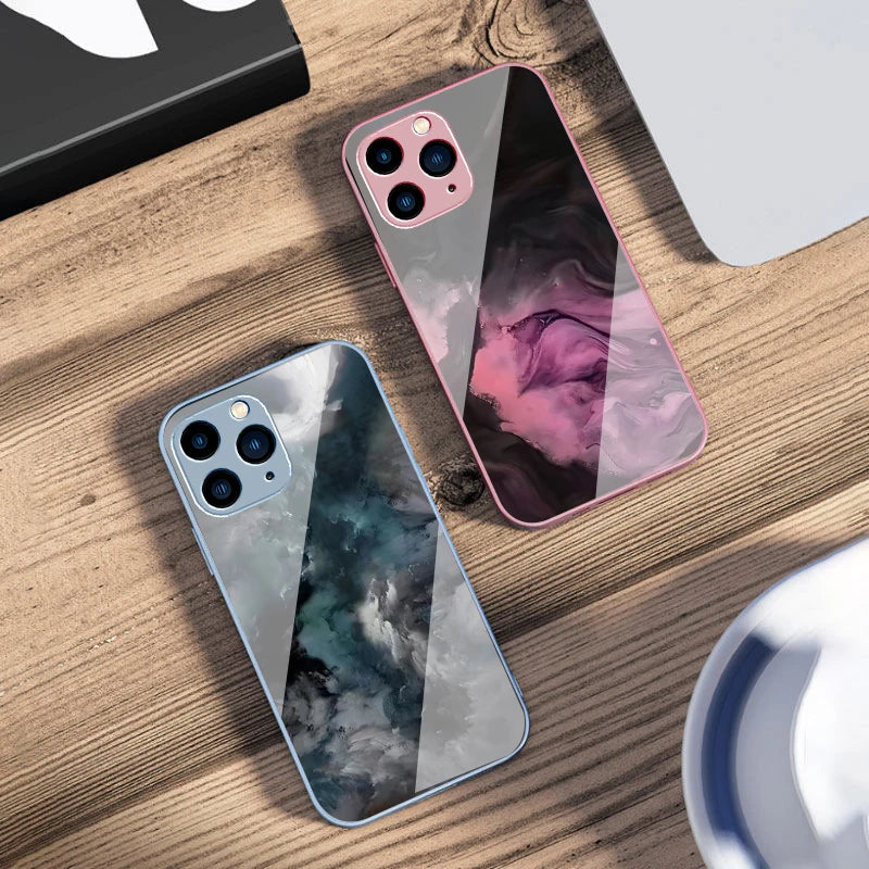 Tempered Glass Marble Effect iPhone Case