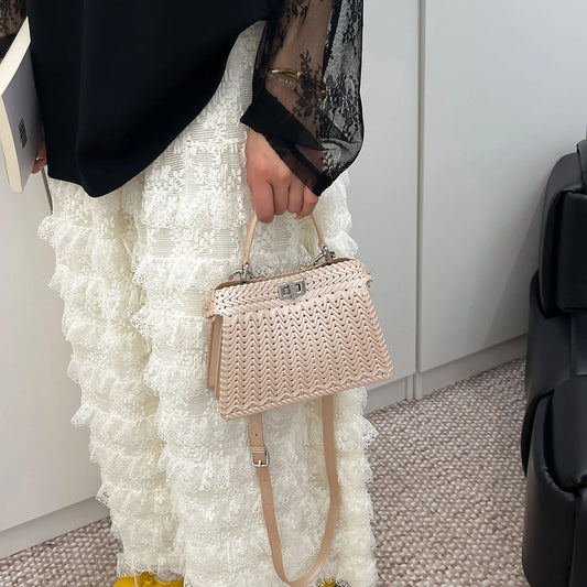 Elegant Woven Leather Crossbody Handbag