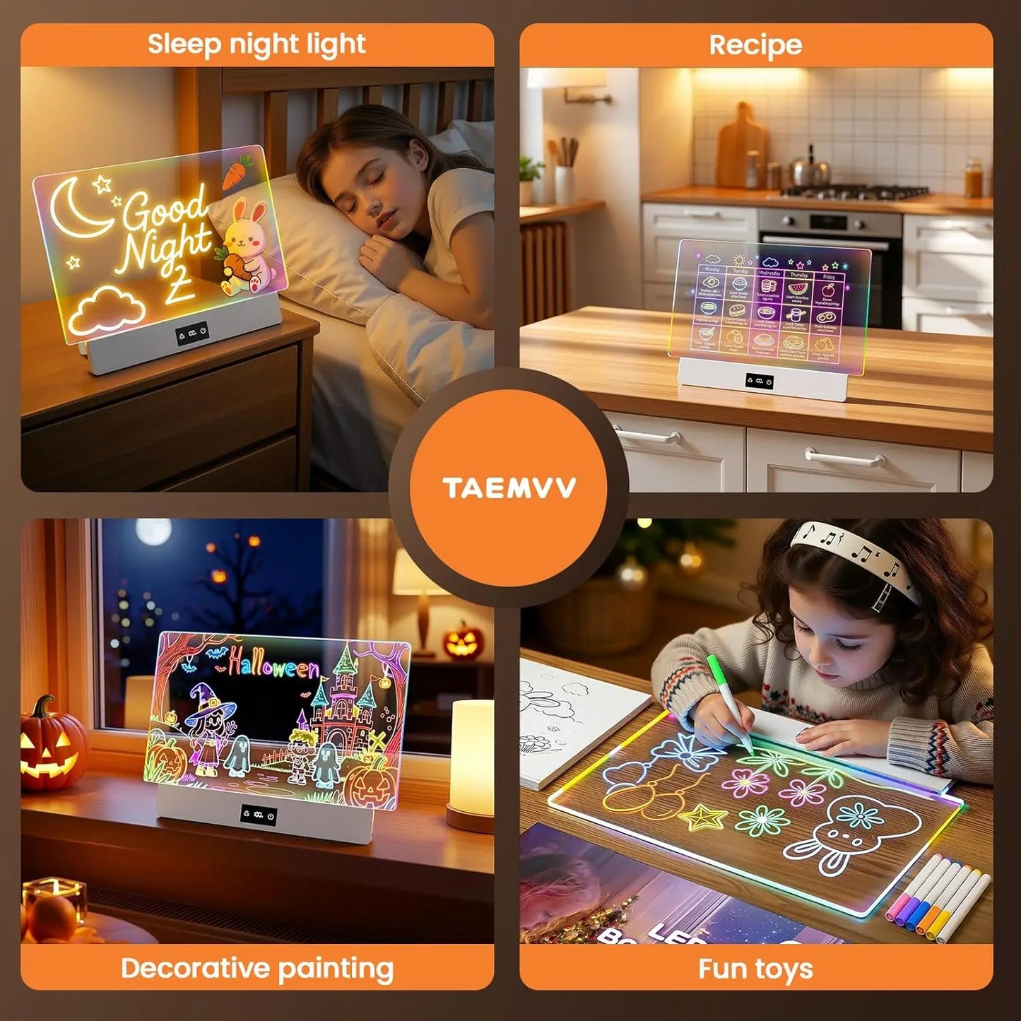 Kids LED Writing Board – Adjustable Brightness Glow Drawing Pad with Neon Pens