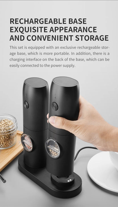 Electric Stainless Steel Spice Grinder with LED Light & Charging Base