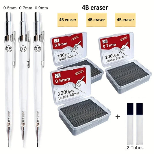 Transparent Mechanical Pencil Set with 2B Lead Refills