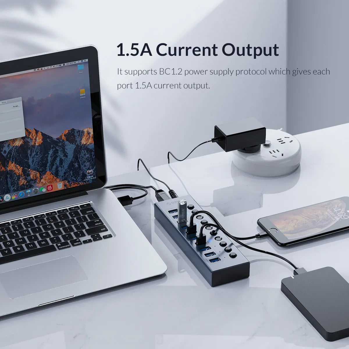 Multi-Port USB 3.0 Data Hub & Power Adapter for PC and Laptop