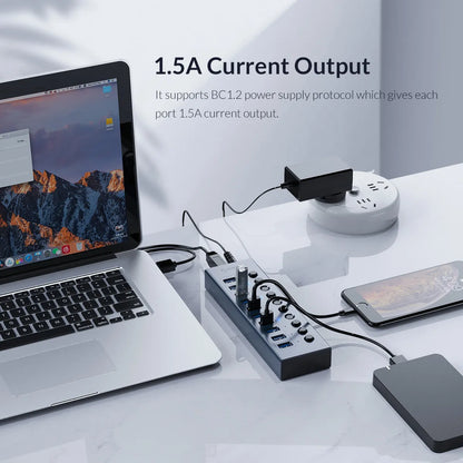 Multi-Port USB 3.0 Data Hub & Power Adapter for PC and Laptop