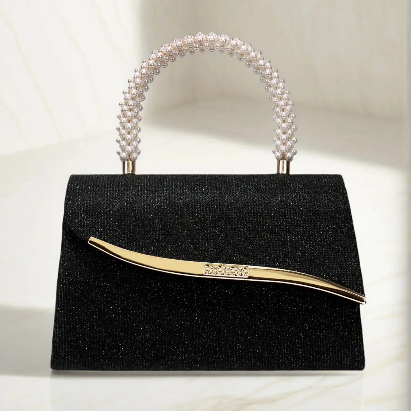 Metal Pearl Glitter Evening Clutch Bag