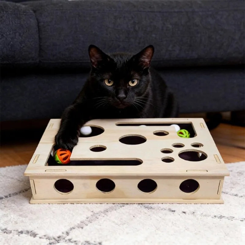 Wood Cat Maze Toy with Interactive Ball & Nail File