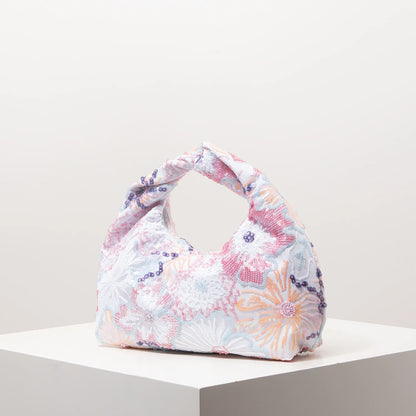 Floral Sequin Half-Moon Evening Bag