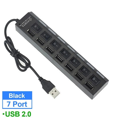 7-Port USB 2.0 Hub with Individual Power Switches