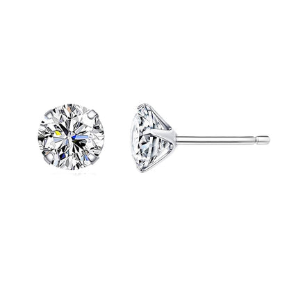 Stud Earrings 925 Sterling Silver Round Cubic Zirconia Earrings