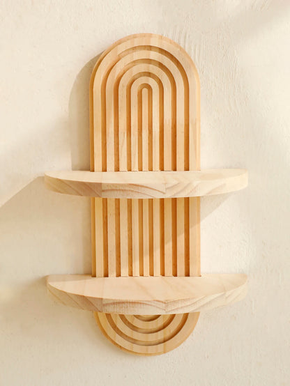 Geometric Natural Wood Wall Mounted Display Shelf