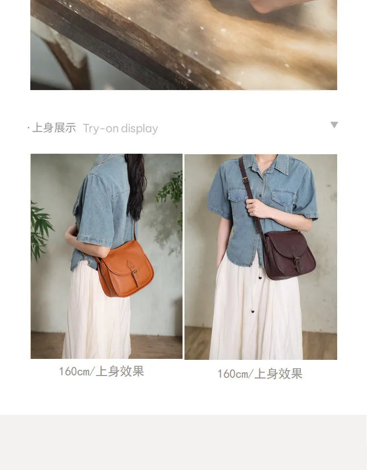 Genuine Leather Retro Saddle Crossbody Bag