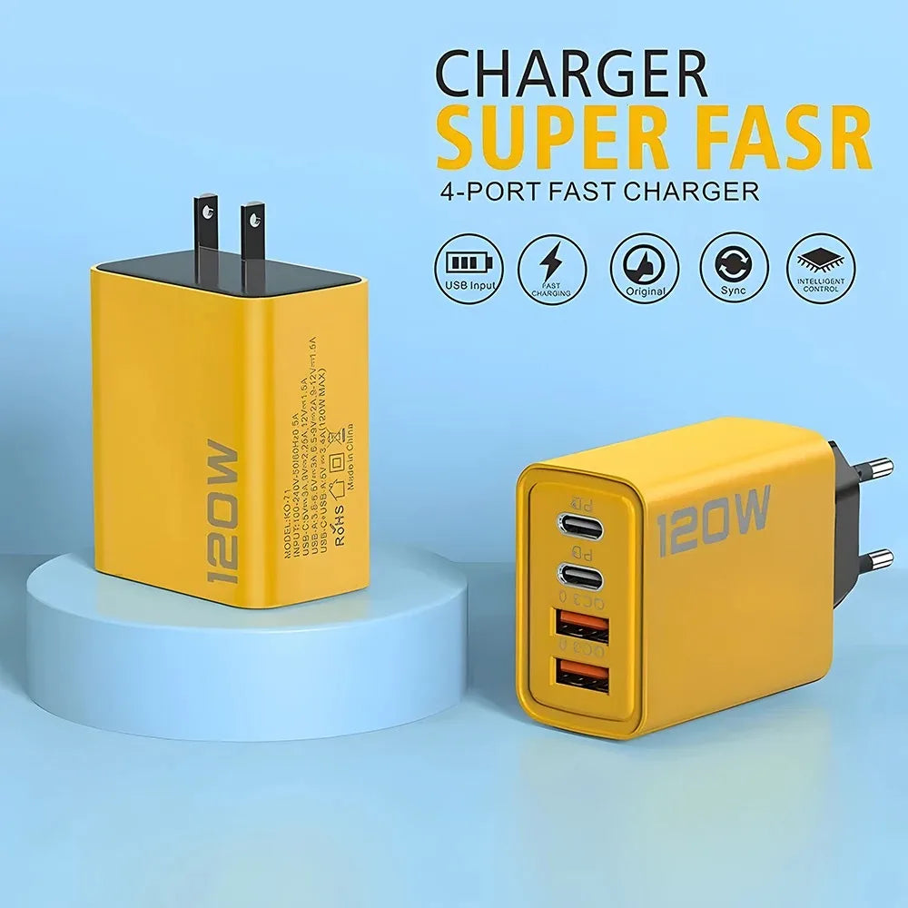 120W 4-Port USB-C & USB Fast Wall Charger