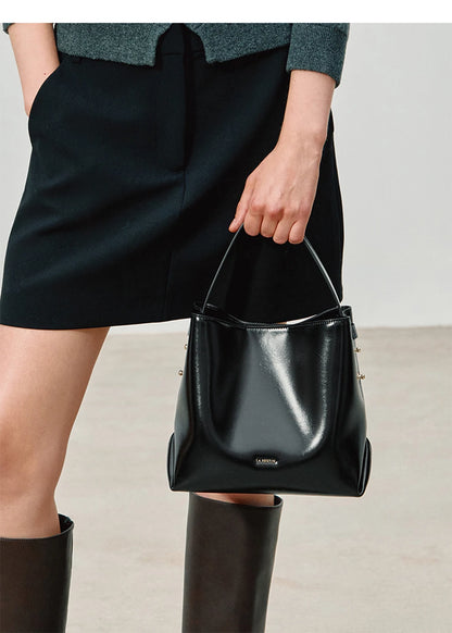 LA FESTIN Split Leather Bucket Tote Bag