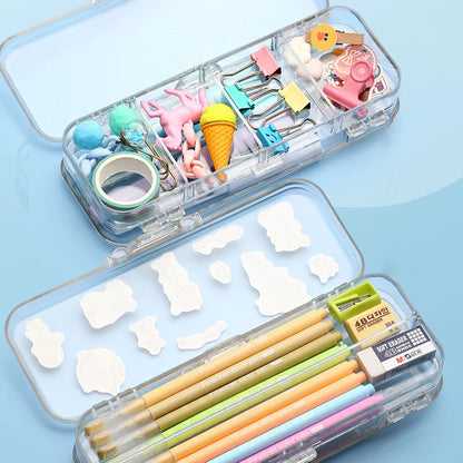 Double Layer Transparent Pencil Case – Large Capacity Stationery Organizer