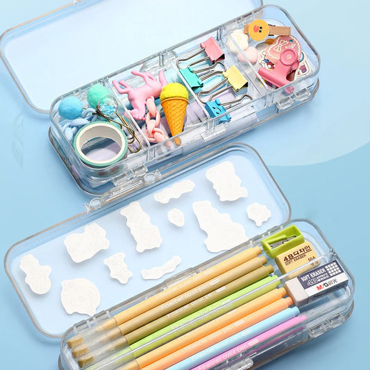 Double Layer Transparent Pencil Case – Large Capacity Stationery Organizer