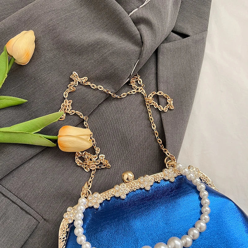 Luxury Pearl Chain Minaudière Shoulder Bag