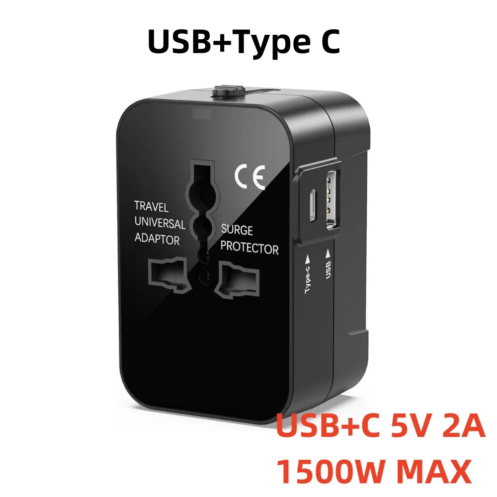 Universal Foldable Travel Adapter with USB-C & USB-A