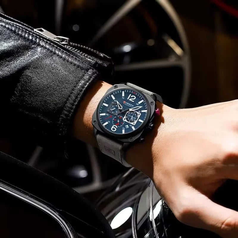 CURREN 8398 Men's Leather Quartz Chronograph Watch