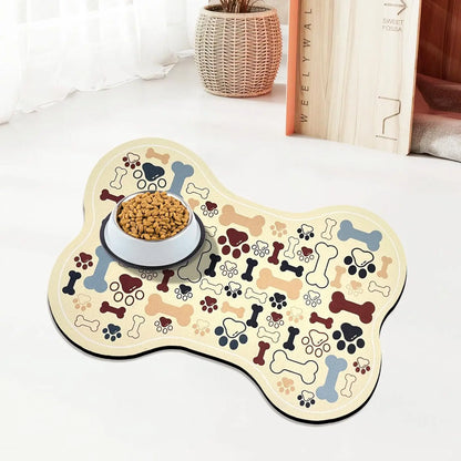 Non-Slip Diatom Mud Dog Feeding Mat with Paw Print Design