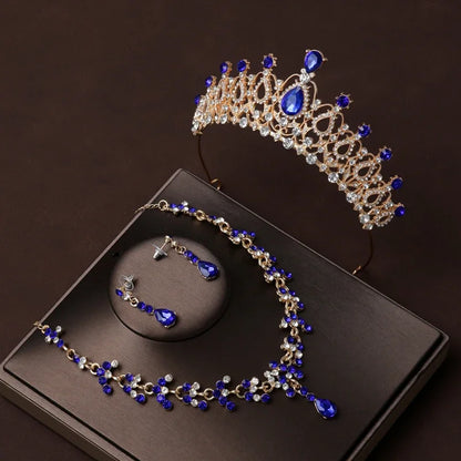 Bridal Crown Necklace Earrings Jewelry Set